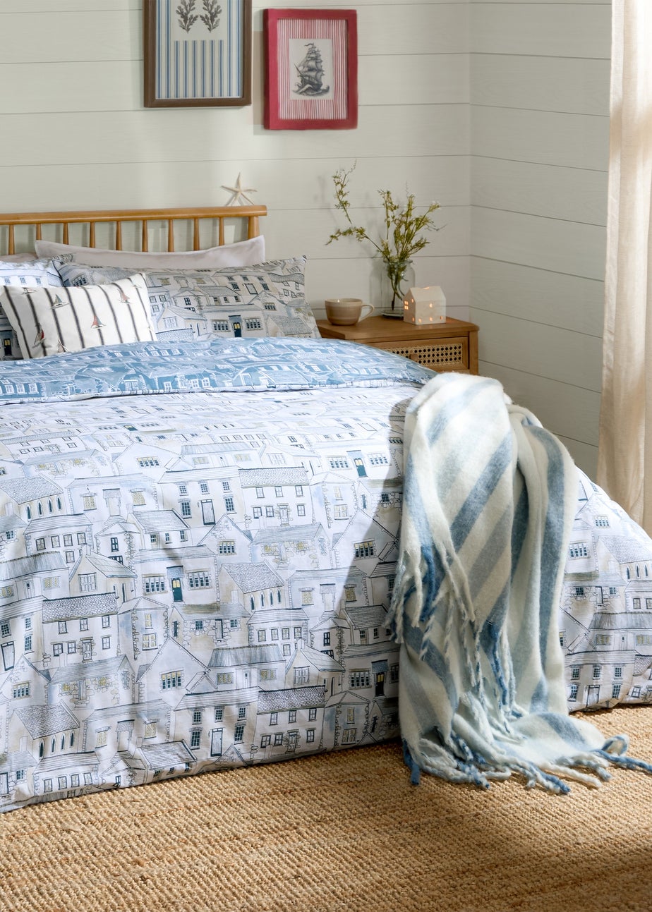 Wylder Abersoch Town Reversible 100% Cotton Sea Blue Duvet Cover Set