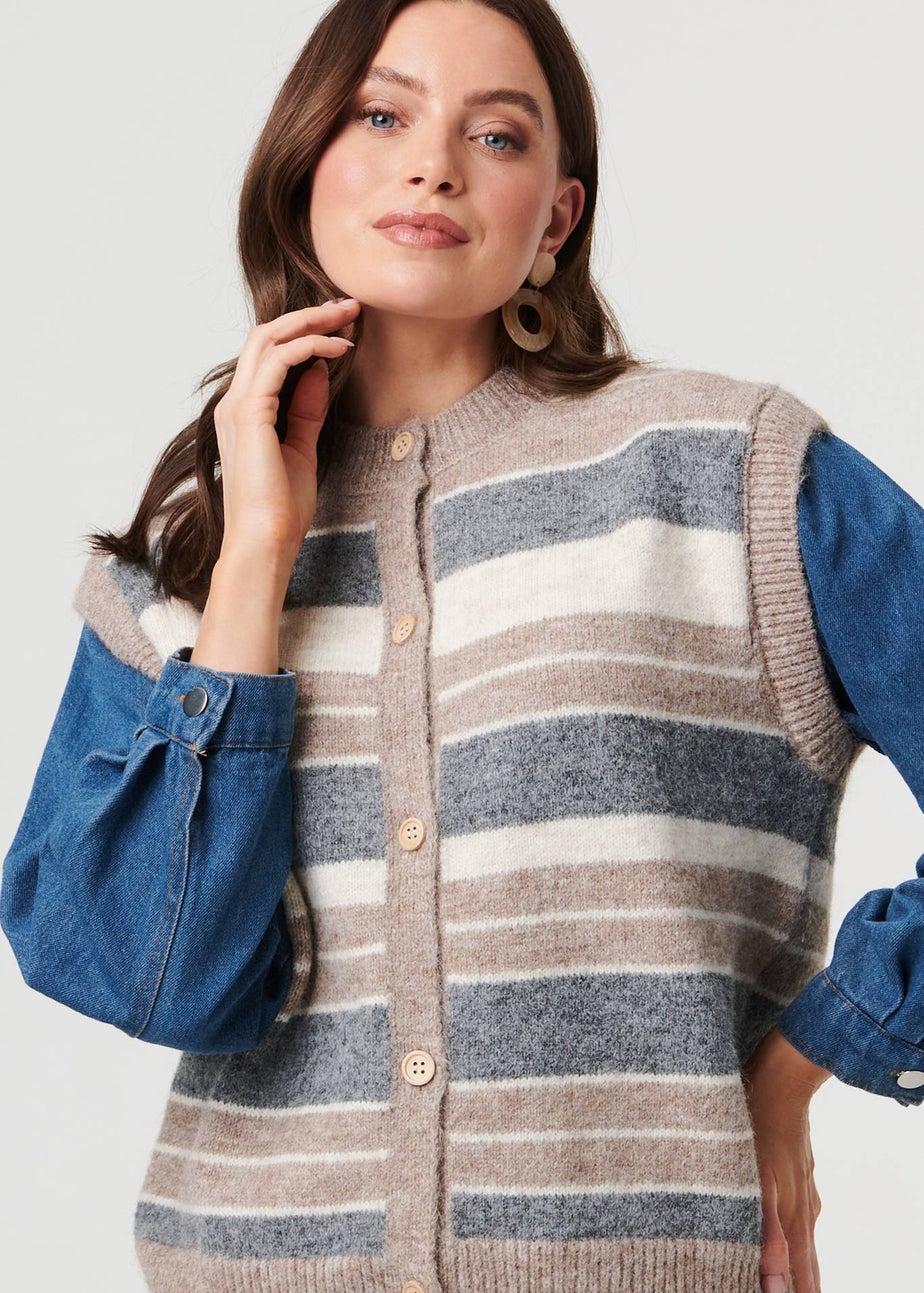 Izabel London Grey Denim Knit Contrast Texture Jacket