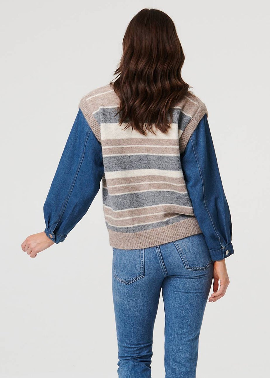 Izabel London Grey Denim Knit Contrast Texture Jacket