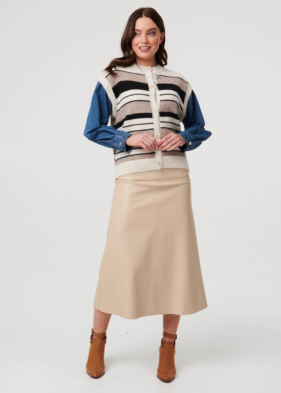 Izabel London Beige Denim Knit Contrast Texture Jacket