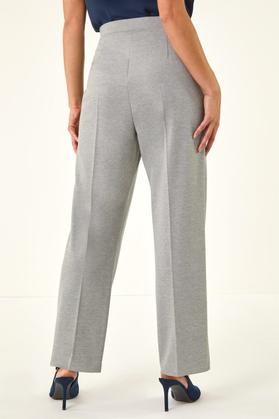 Roman Grey Petite Straight Leg Ponte Stretch Trouser