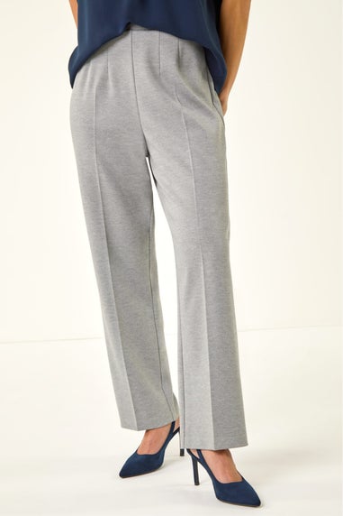 Roman Grey Petite Straight Leg Ponte Stretch Trouser