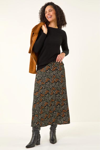 Roman Orange Stretch Midi Skirt