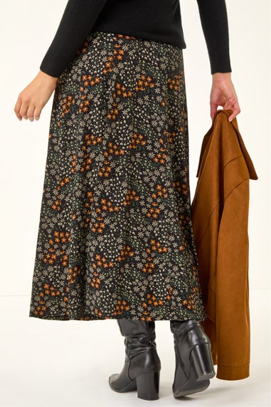 Roman Orange Stretch Midi Skirt