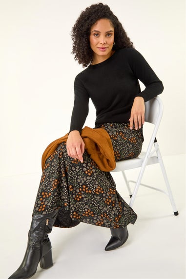 Roman Orange Stretch Midi Skirt