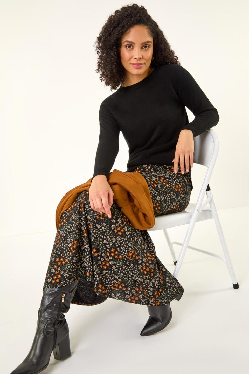 Roman Orange Stretch Midi Skirt