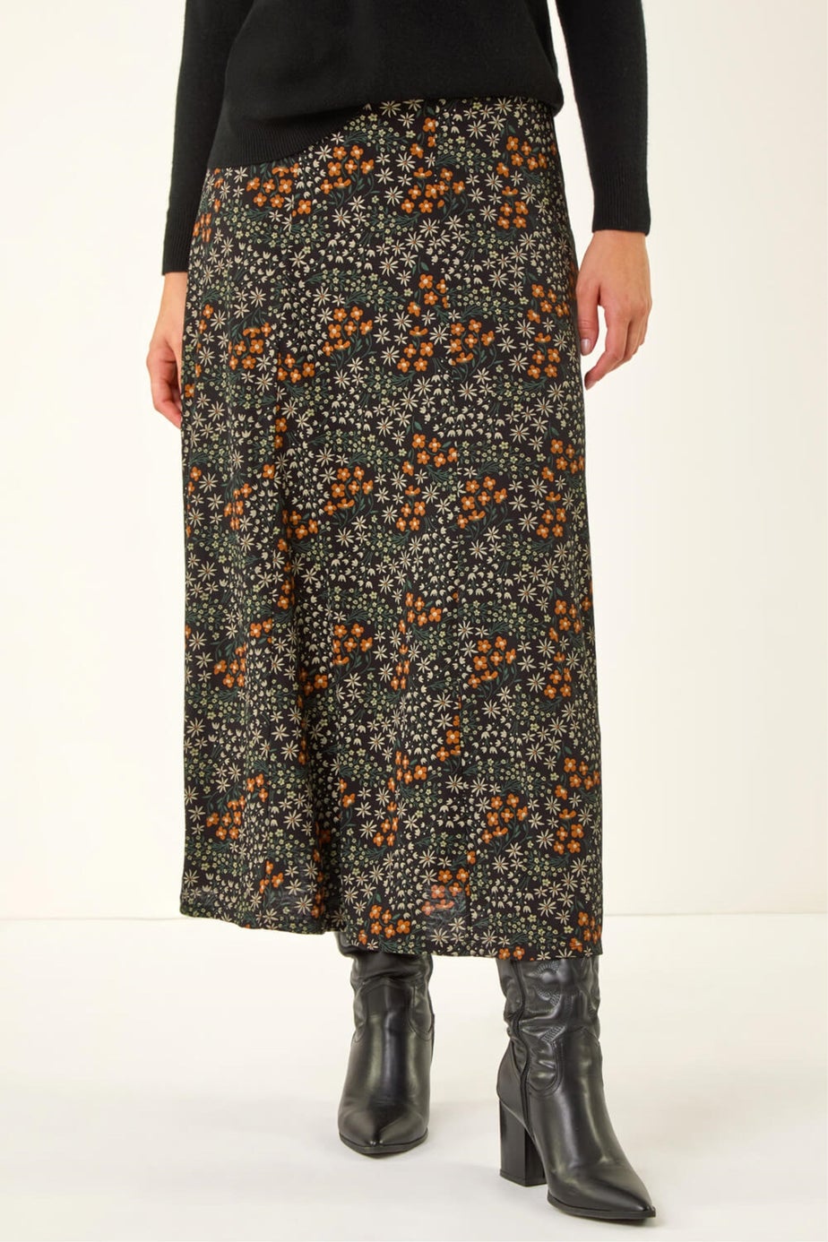 Roman Orange Stretch Midi Skirt