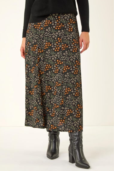 Roman Orange Stretch Midi Skirt