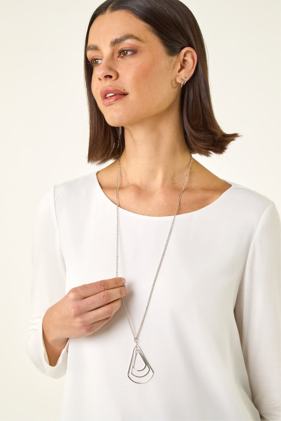 Roman Ivory Chiffon Overlay Necklace Top