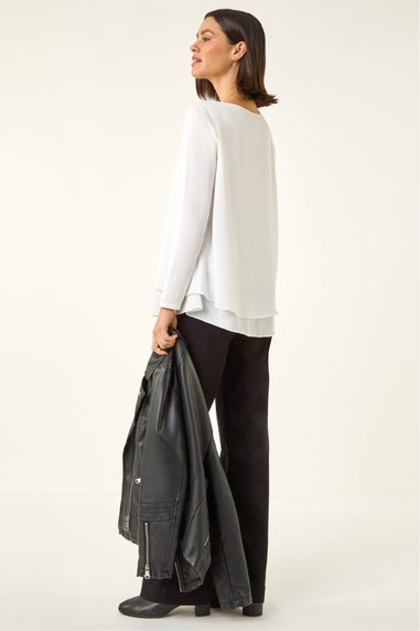 Roman Ivory Chiffon Overlay Necklace Top