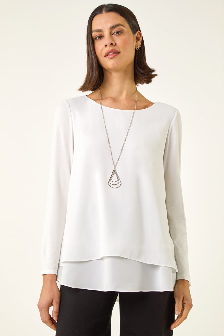 Roman Ivory Chiffon Overlay Necklace Top