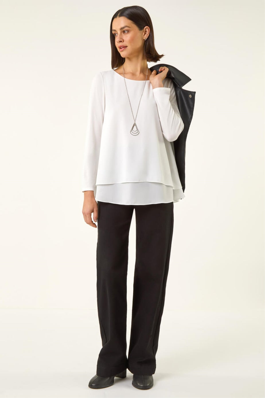 Roman Ivory Chiffon Overlay Necklace Top