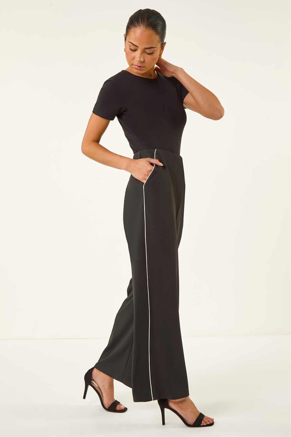 Roman Black Petite Side Seam Stretch Trouser