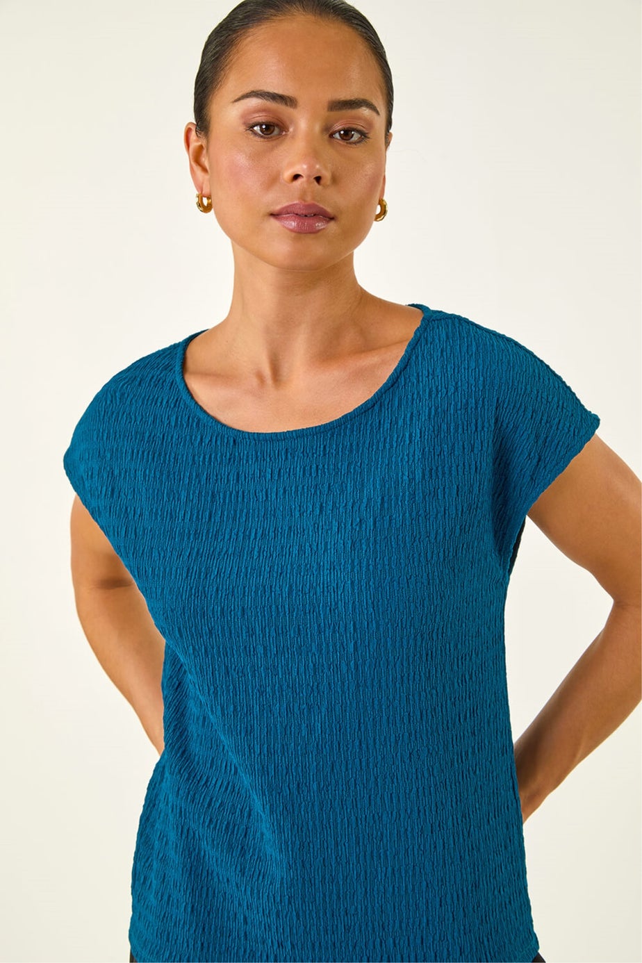 Roman Teal Petite Textured Stretch Top