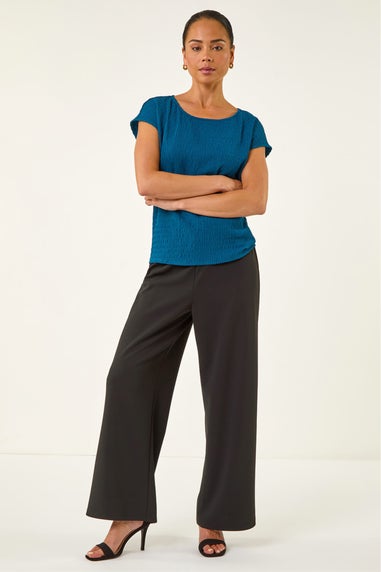 Roman Teal Petite Textured Stretch Top