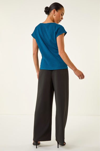Roman Teal Petite Textured Stretch Top