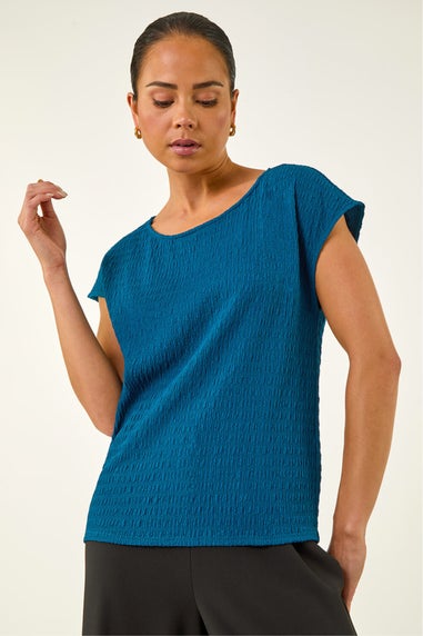 Roman Teal Petite Textured Stretch Top