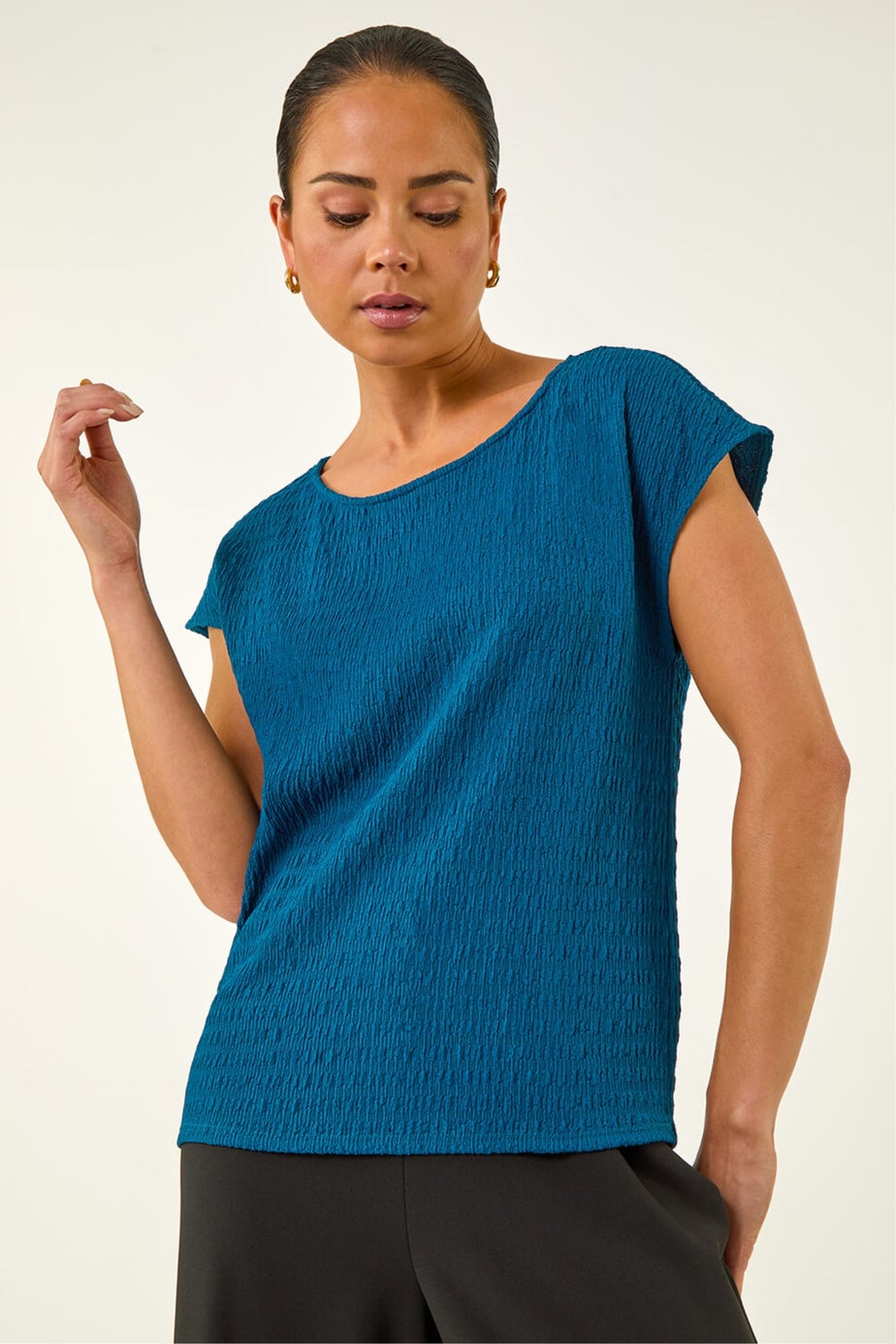 Roman Teal Petite Textured Stretch Top
