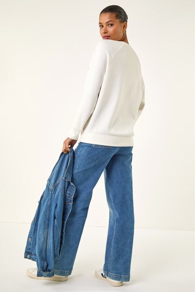 Roman Ivory Eyelet Detail Stretch Top