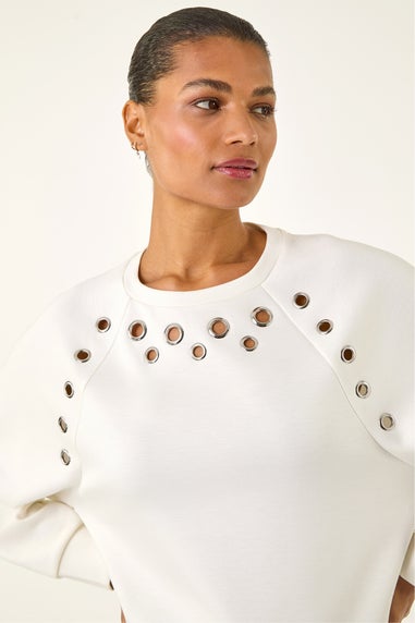 Roman Ivory Eyelet Detail Stretch Top