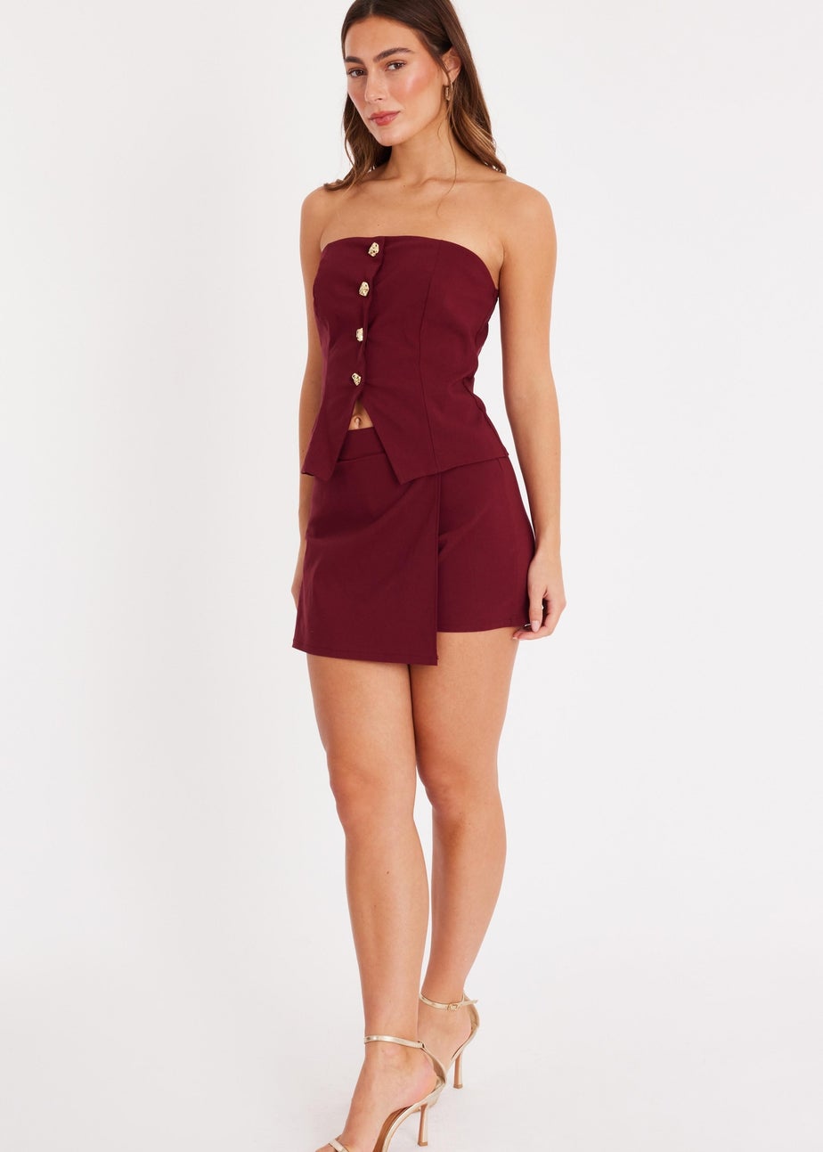 Quiz Burgundy Button Embellished Wrap Skort