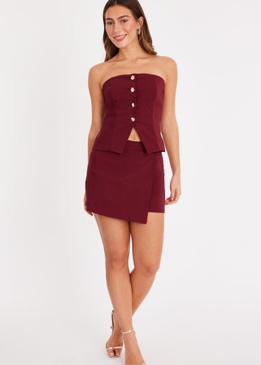 Quiz Burgundy Button Embellished Wrap Skort