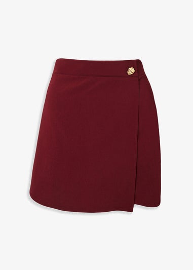 Quiz Burgundy Button Embellished Wrap Skort