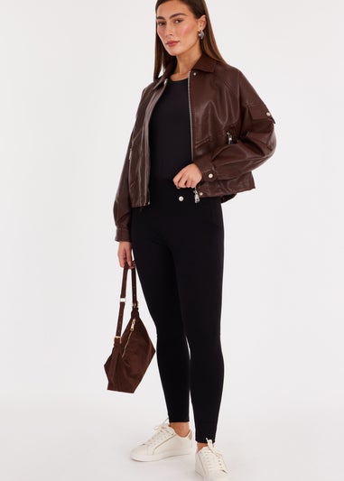 Quiz Black Button Front Leggings