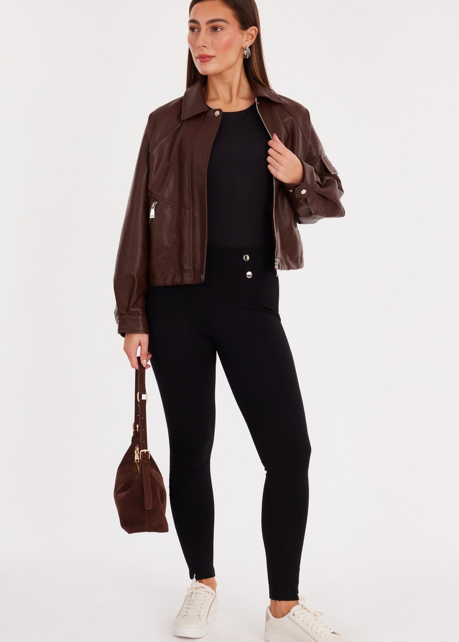 Quiz Black Button Front Leggings