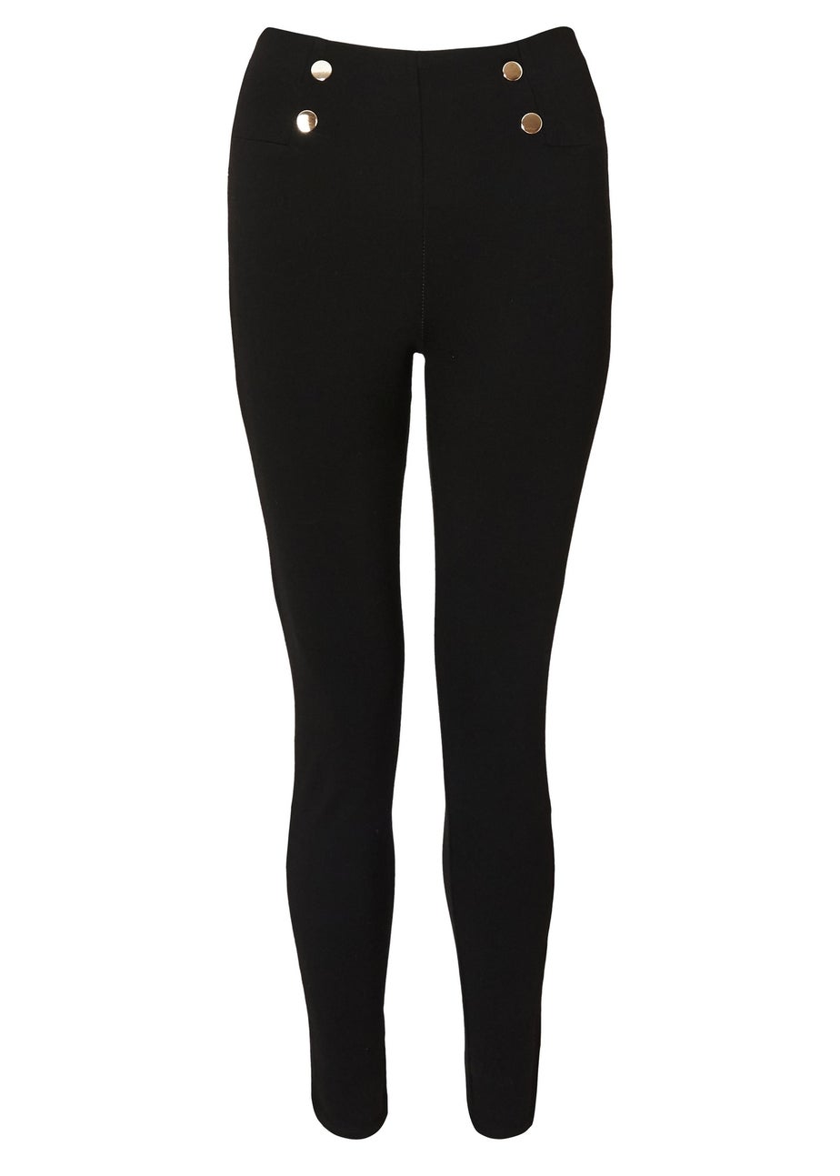Quiz Black Button Front Leggings