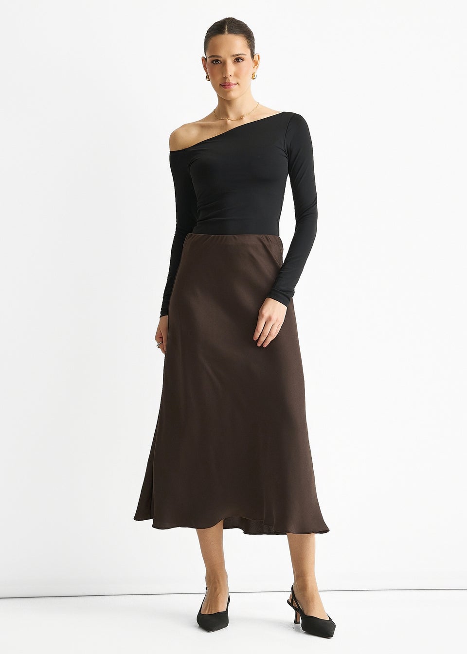 Gini London Chocolate Bias Midi Skirt