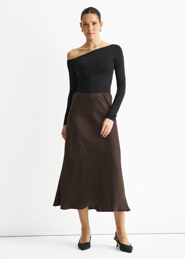 Gini London Chocolate Bias Midi Skirt