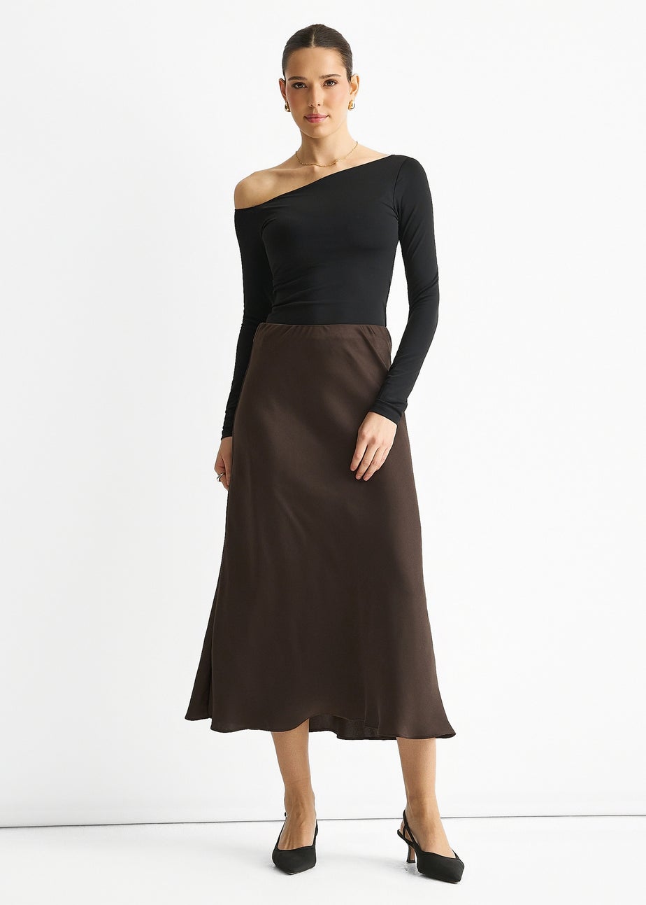 Gini London Chocolate Bias Midi Skirt