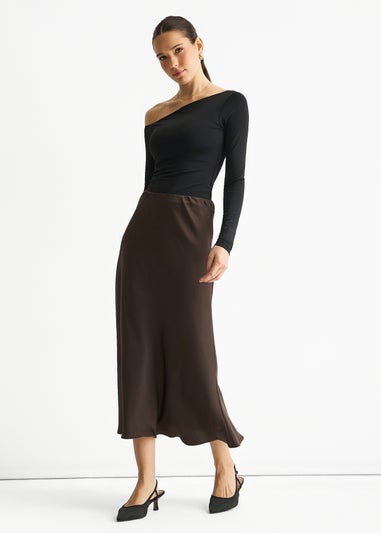 Gini London Chocolate Bias Midi Skirt