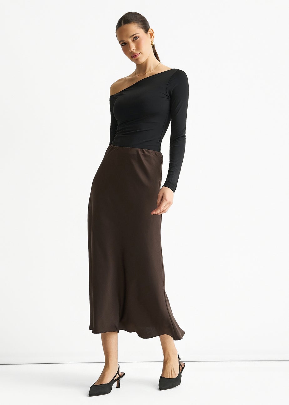 Gini London Chocolate Bias Midi Skirt