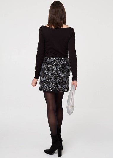 Izabel London Black Sequin Embellished Layered Mini Skirt