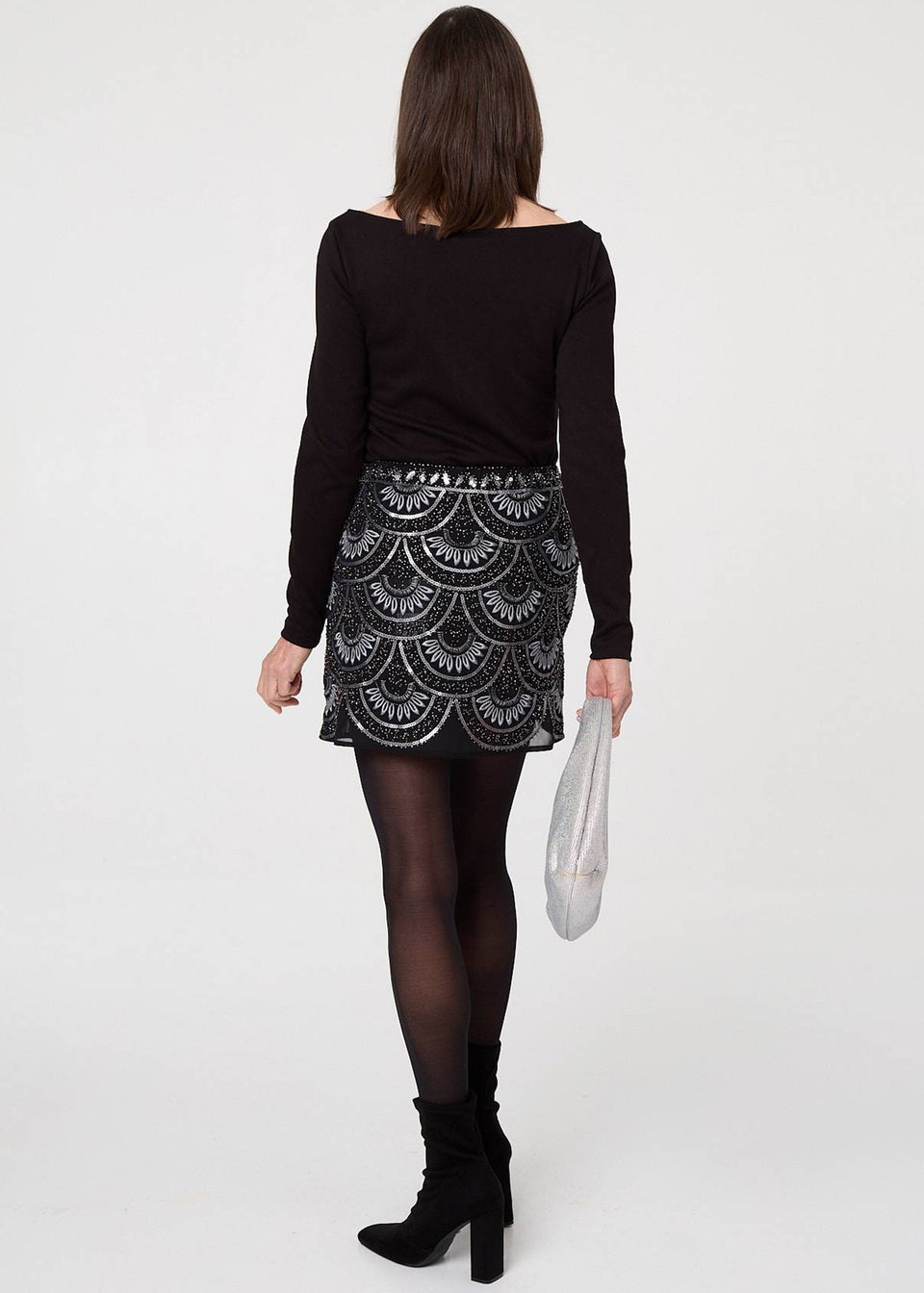Izabel London Black Sequin Embellished Layered Mini Skirt