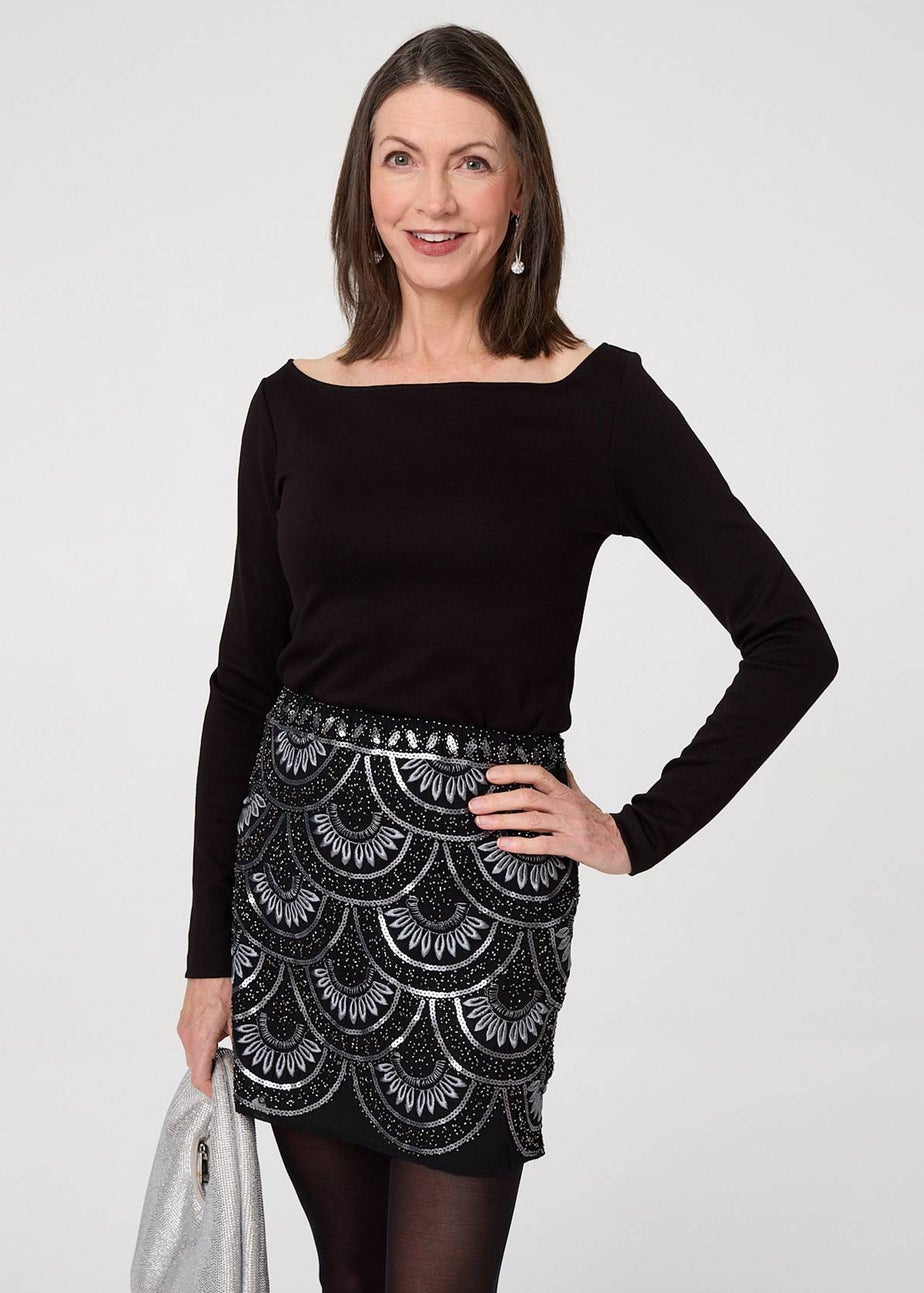 Izabel London Black Sequin Embellished Layered Mini Skirt