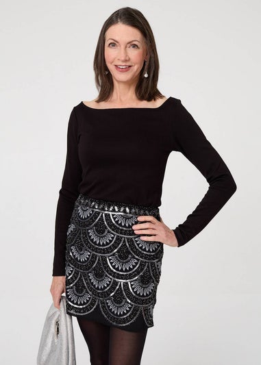 Izabel London Black Sequin Embellished Layered Mini Skirt