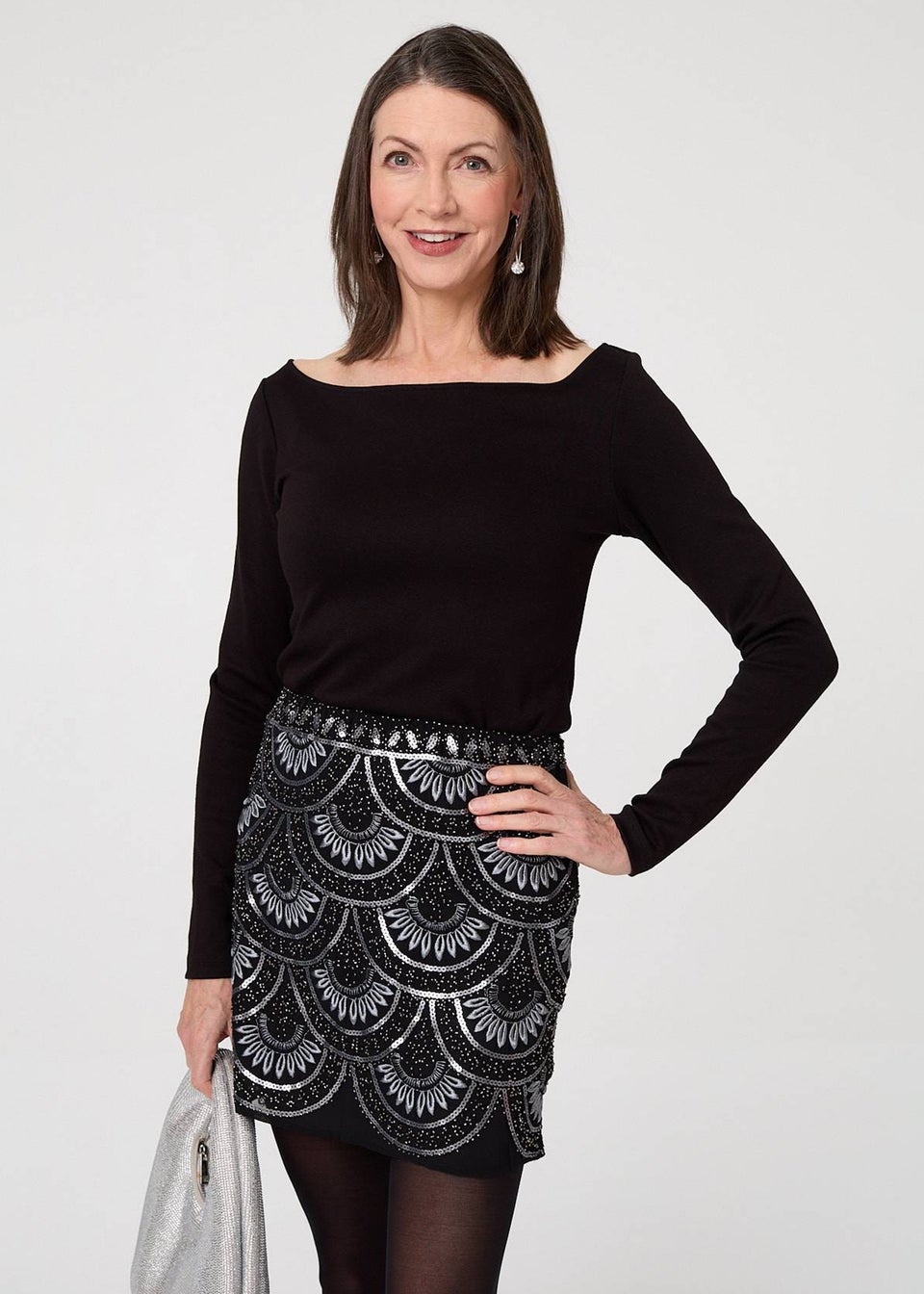 Izabel London Black Sequin Embellished Layered Mini Skirt