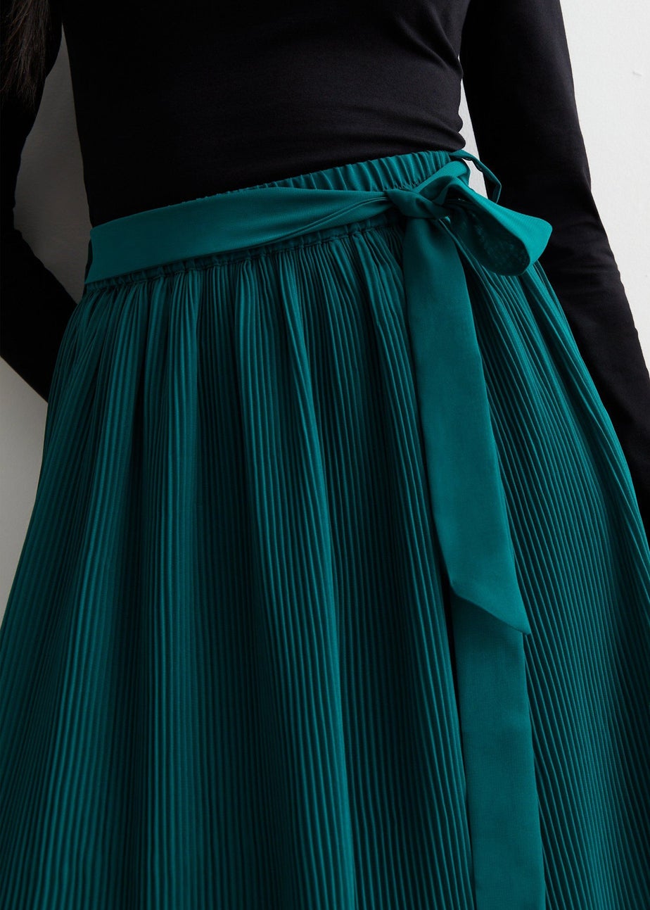 Gini London Green Pleated Belt Detail Midi Skirt