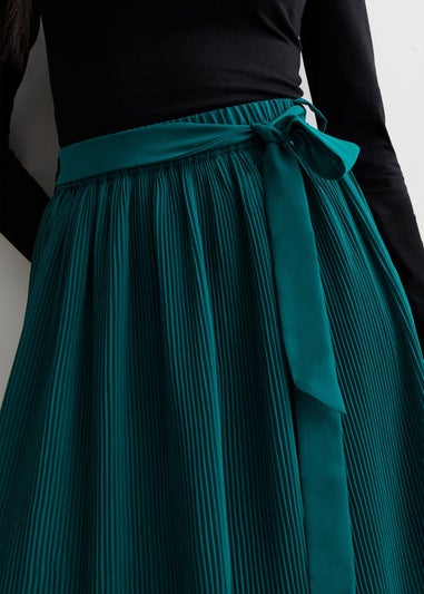 Gini London Green Pleated Belt Detail Midi Skirt