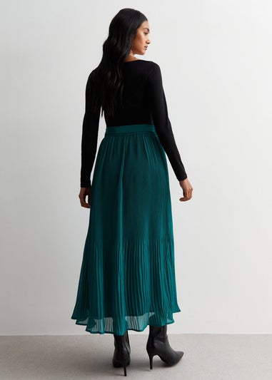 Gini London Green Pleated Belt Detail Midi Skirt