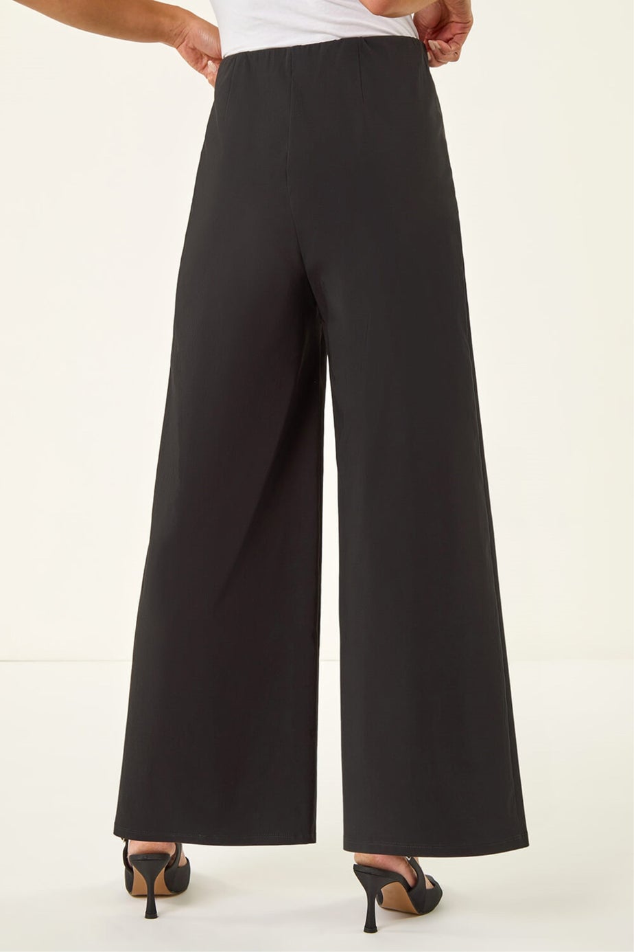 Roman Black Petite Pintuck Wide Leg Stretch Trouser