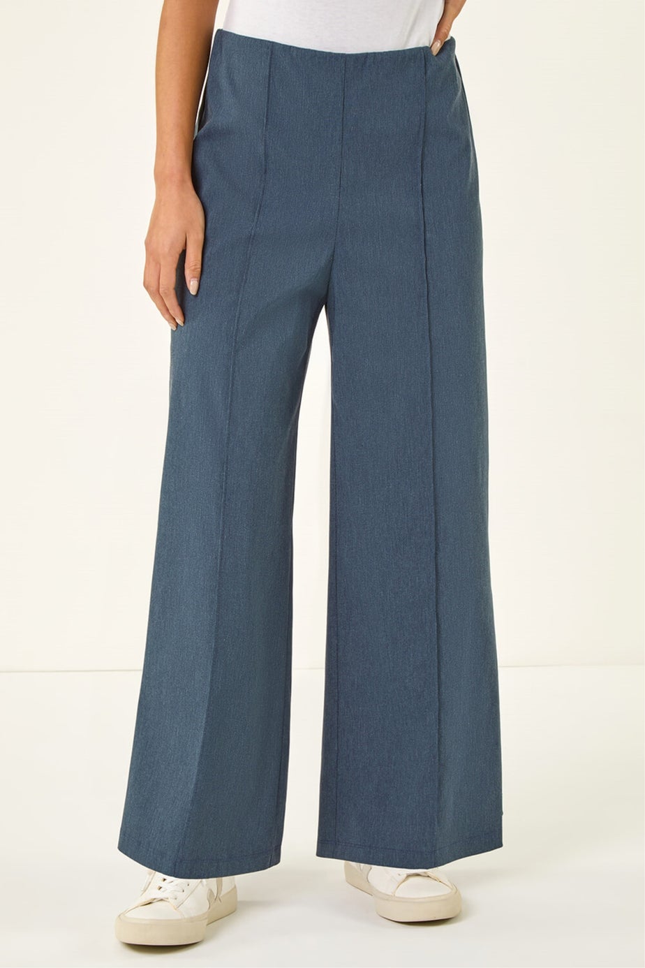 Roman Denim Petite Pintuck Wide Leg Stretch Trouser