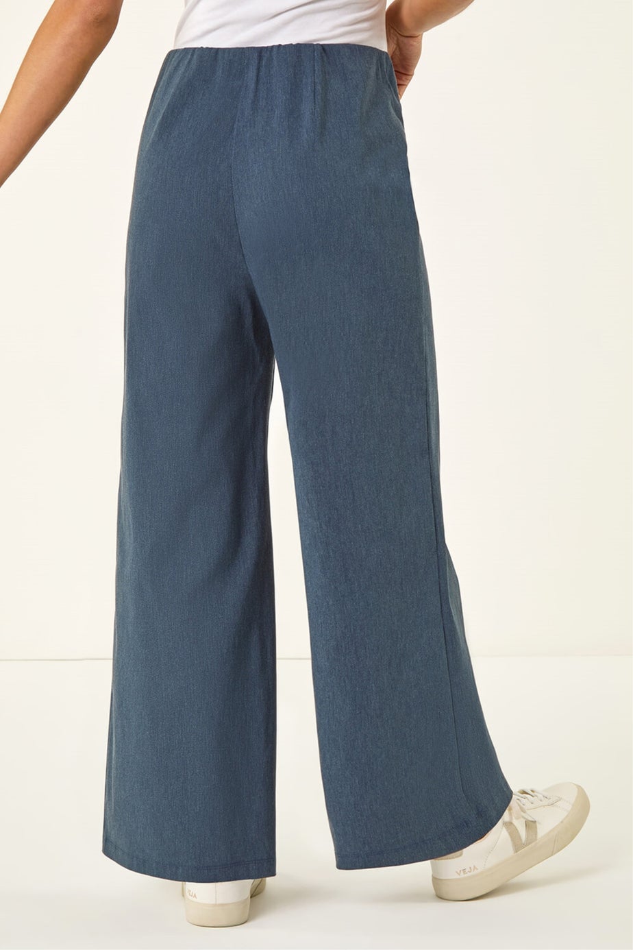 Roman Denim Petite Pintuck Wide Leg Stretch Trouser