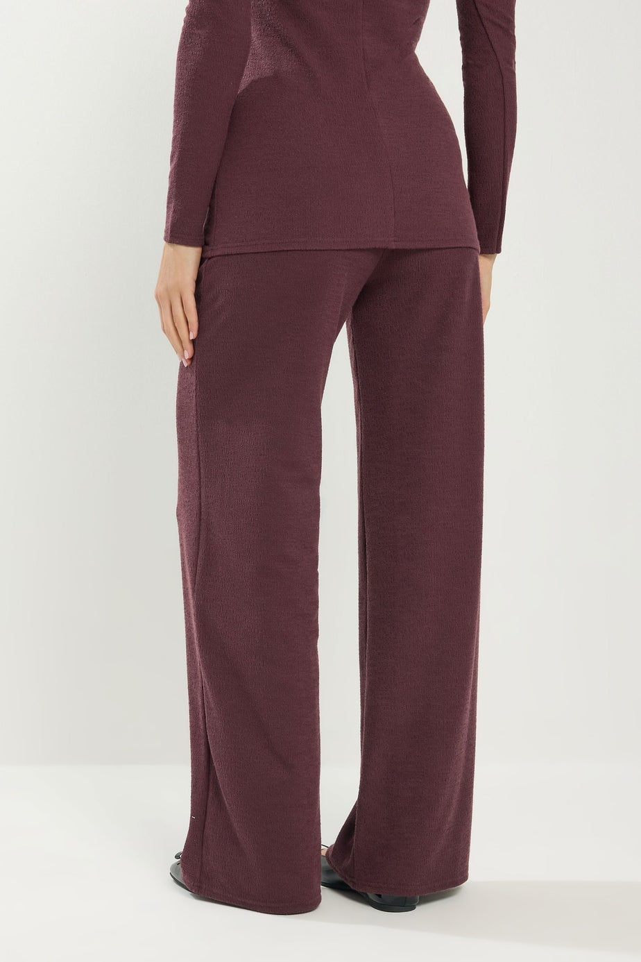 Long Tall Sally Berry Red Textured Wide Leg Trousers