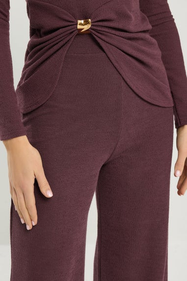 Long Tall Sally Berry Red Textured Wide Leg Trousers