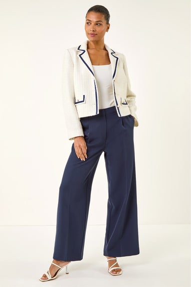 Roman Navy Pleat Front Wide Leg Trouser