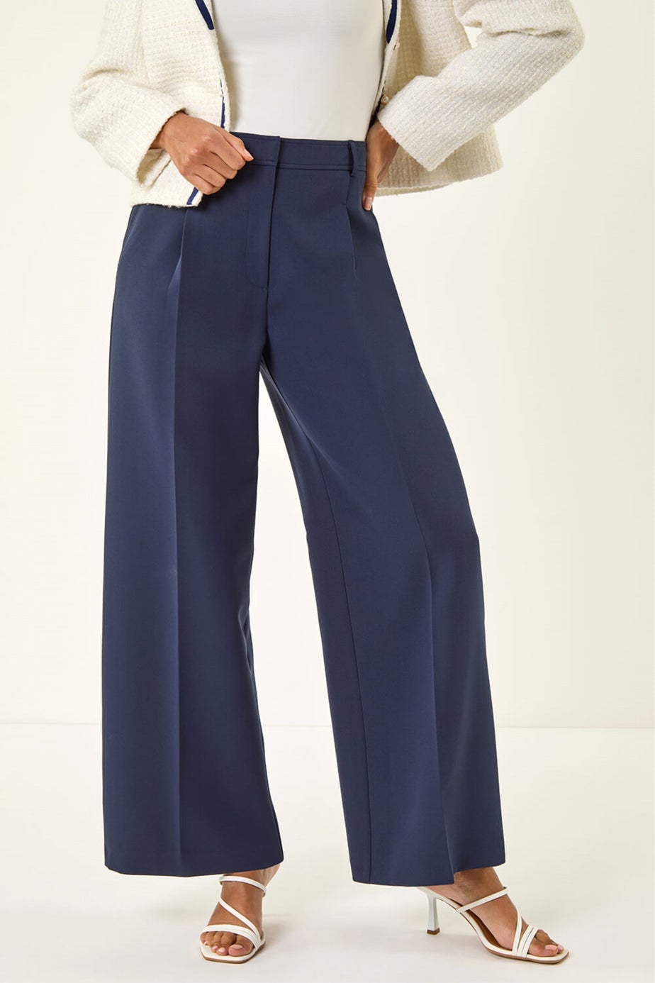 Roman Navy Pleat Front Wide Leg Trouser